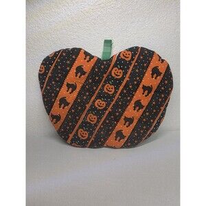 Handmade Quilted Pumpkin Pot Holder Halloween Decor, Black Cat & Jack-O-Lantern